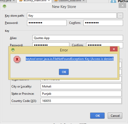 Keytool generate new signing key is key